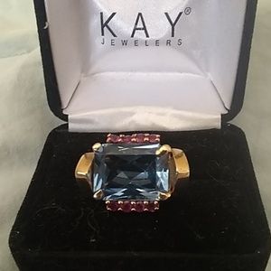 Ruby and blue topaz ring.14 kt.